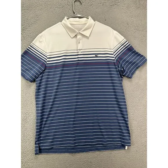 Vineyard Vines Shirt Men Large Blue Stripes Golf Polo Stretch Short Sleeve Rugby